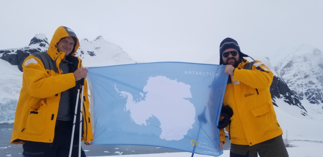 Ben and I holding the Antarctica flag